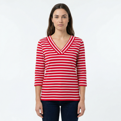 Marinière col V femme – modèle Le Croisic – Rue de la Marine
