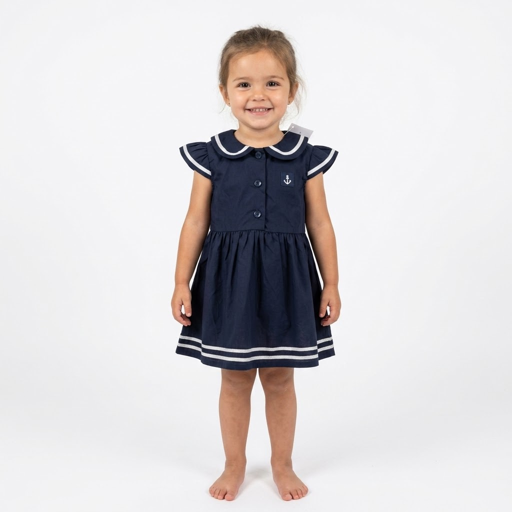 Robe col Claudine marine enfant – modèle Saint-Aubin – Les Petits Coeurs à la Mer