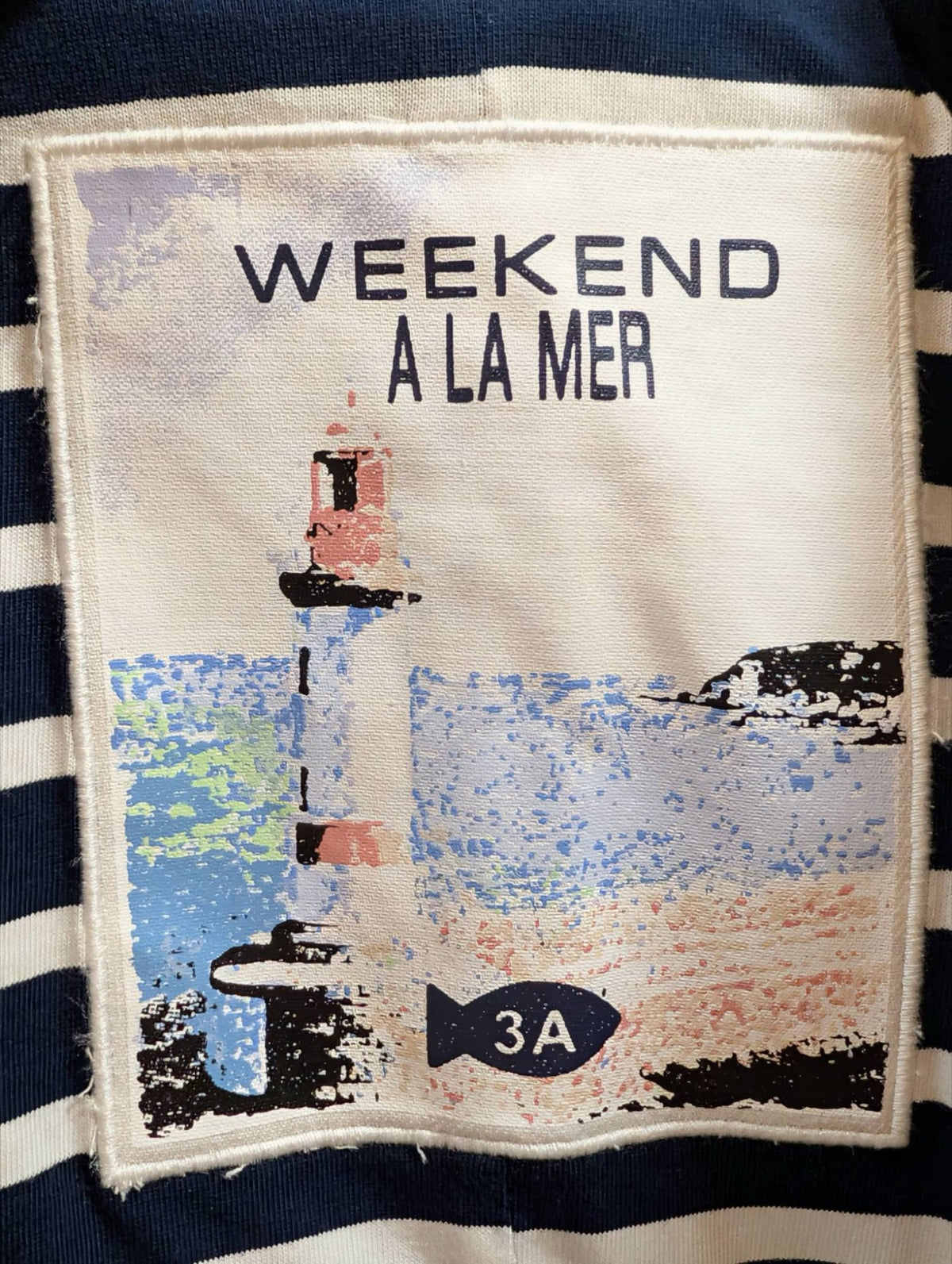 Doublure marinière en coton à l'intérieur du caban Lecaban