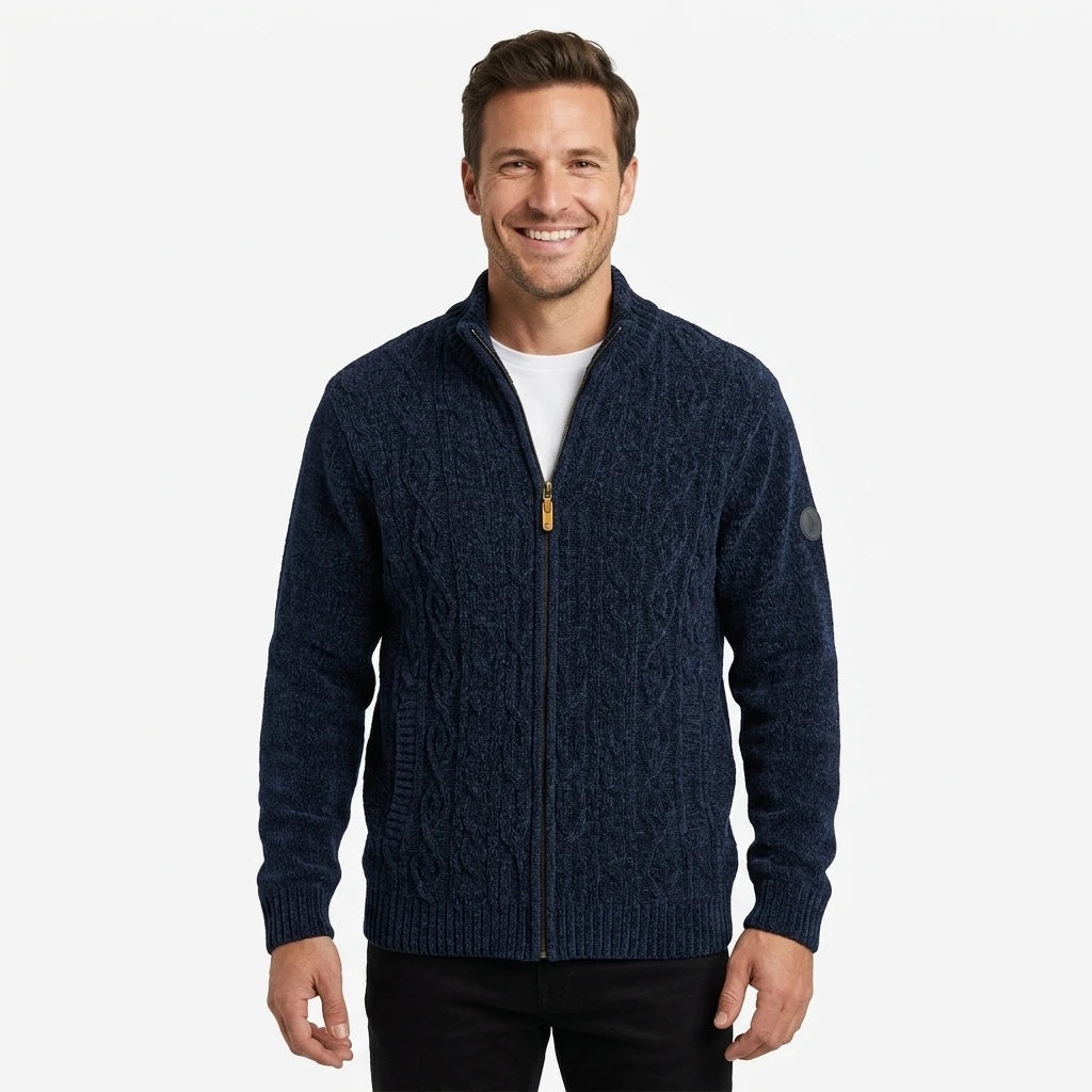 Gilet zippé maille torsadée homme Penmarch Edouard Riley's coloris marine