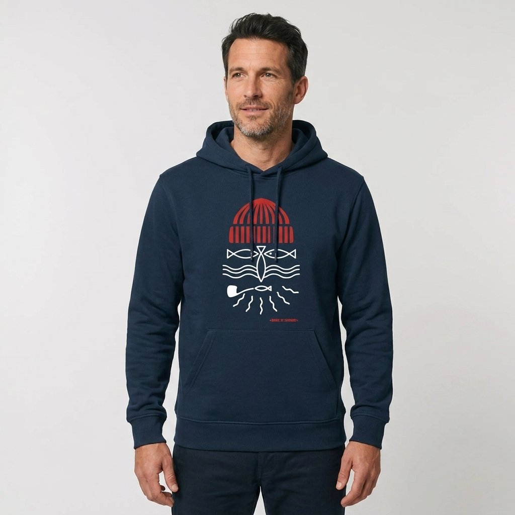 Sweat à capuche homme – modèle Pêcheur – Bande de Sardines