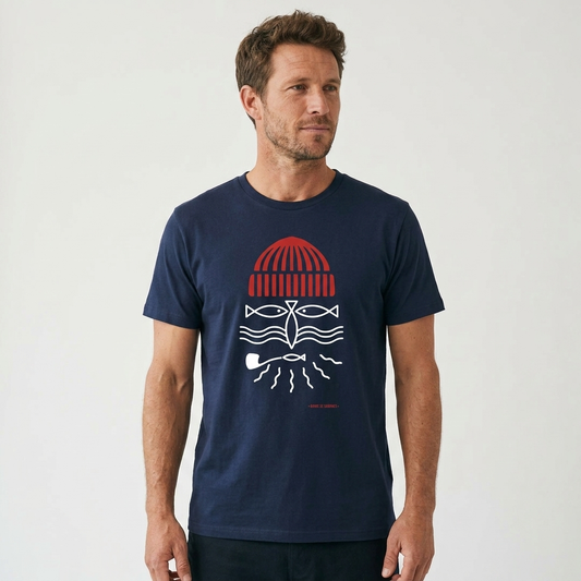 T-shirt homme manches courtes – modèle Pêcheur – Bande de Sardines
