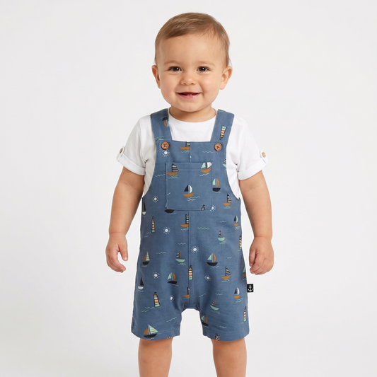 Ensemble salopette short et t-shirt marin bébé – modèle Funtao – Les Petits Coeurs à la Mer