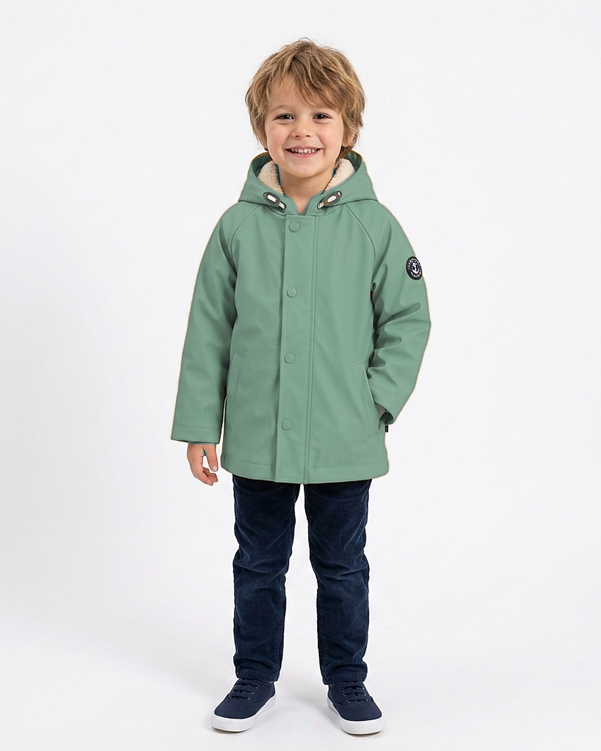 Ciré imperméable doublé sherpa enfant modèle Hauban Sherpa coloris Tilleul porté – Rue de la Marine