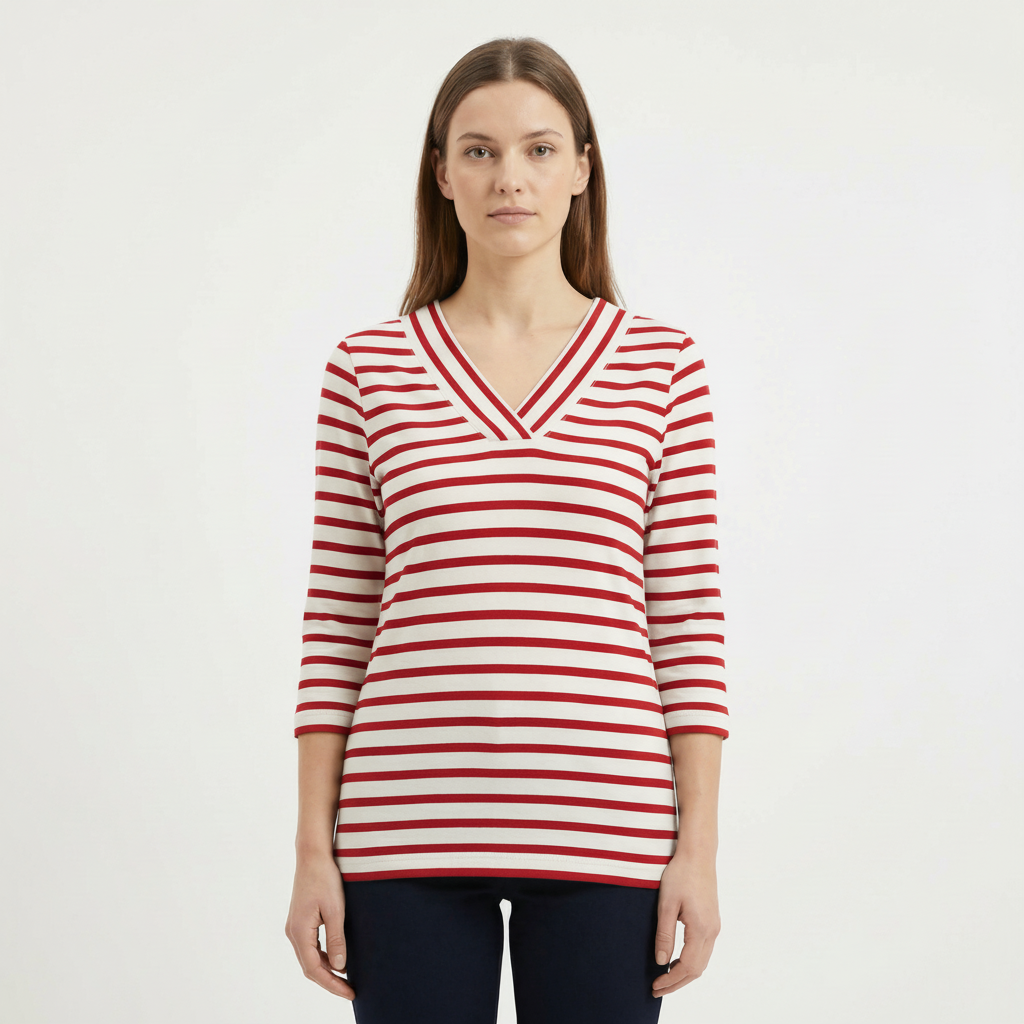 Marinière col V femme – modèle Le Croisic – Rue de la Marine