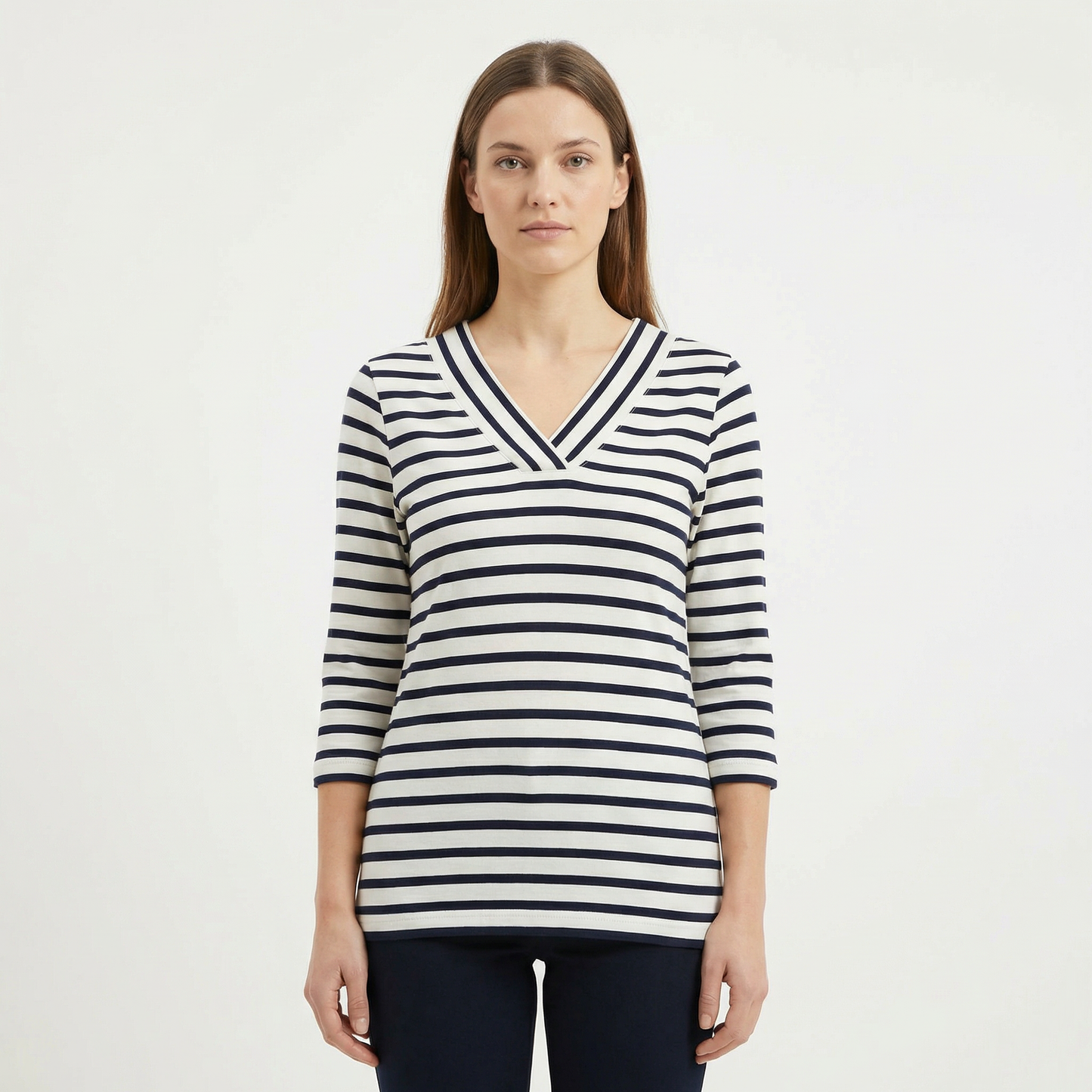 Marinière col V femme – modèle Le Croisic – Rue de la Marine