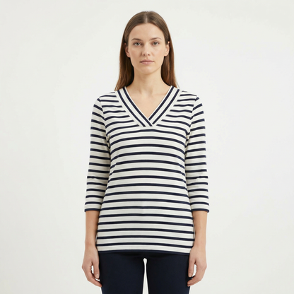 Marinière col V femme – modèle Le Croisic – Rue de la Marine