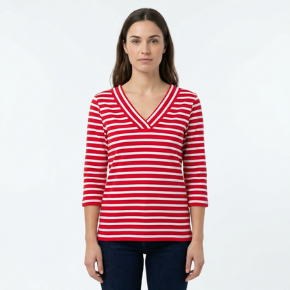 Marinière col V femme – modèle Le Croisic – Rue de la Marine