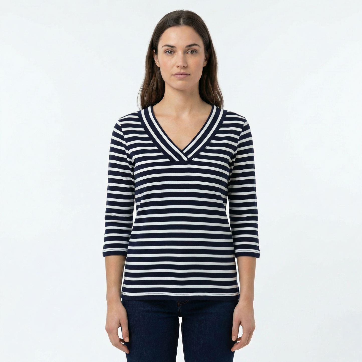 Marinière col V femme – modèle Le Croisic – Rue de la Marine