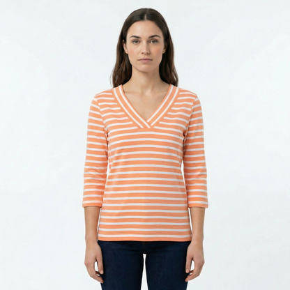 Marinière col V femme – modèle Le Croisic – Rue de la Marine