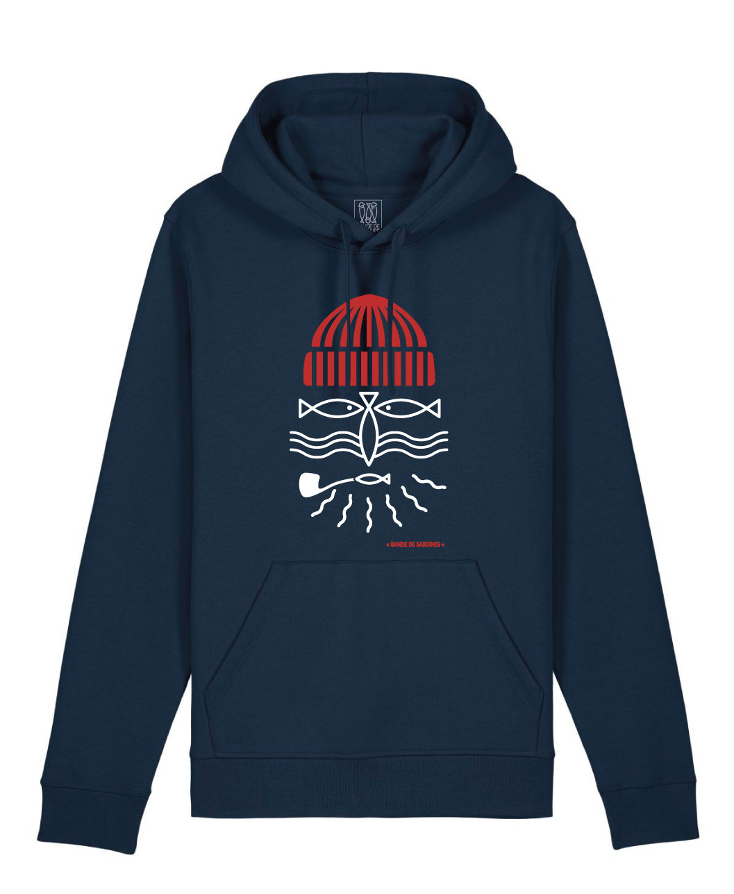 Sweat à capuche homme modèle Pêcheur marine - Bande de Sardines