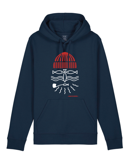 Sweat à capuche homme modèle Pêcheur marine - Bande de Sardines