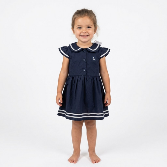 Robe col Claudine marine enfant – modèle Saint-Aubin – Les Petits Coeurs à la Mer