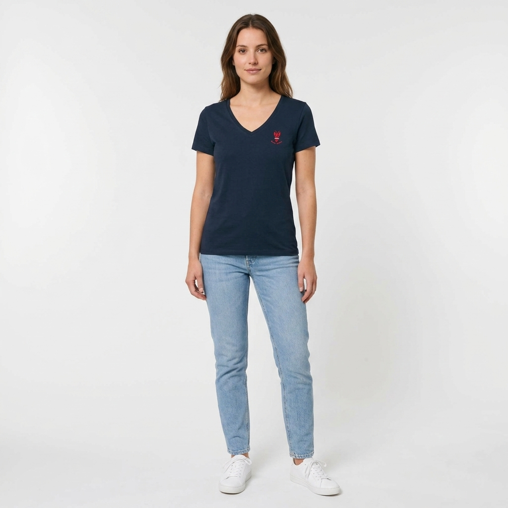 T-shirt col V coton manches courtes femme motifs marins – Sable et Mer