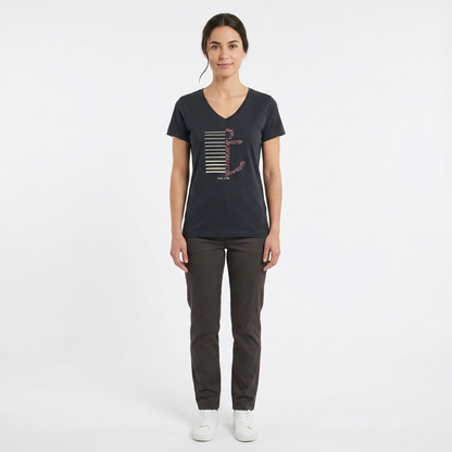 T-shirt col V coton manches courtes femme motifs marins – Sable et Mer