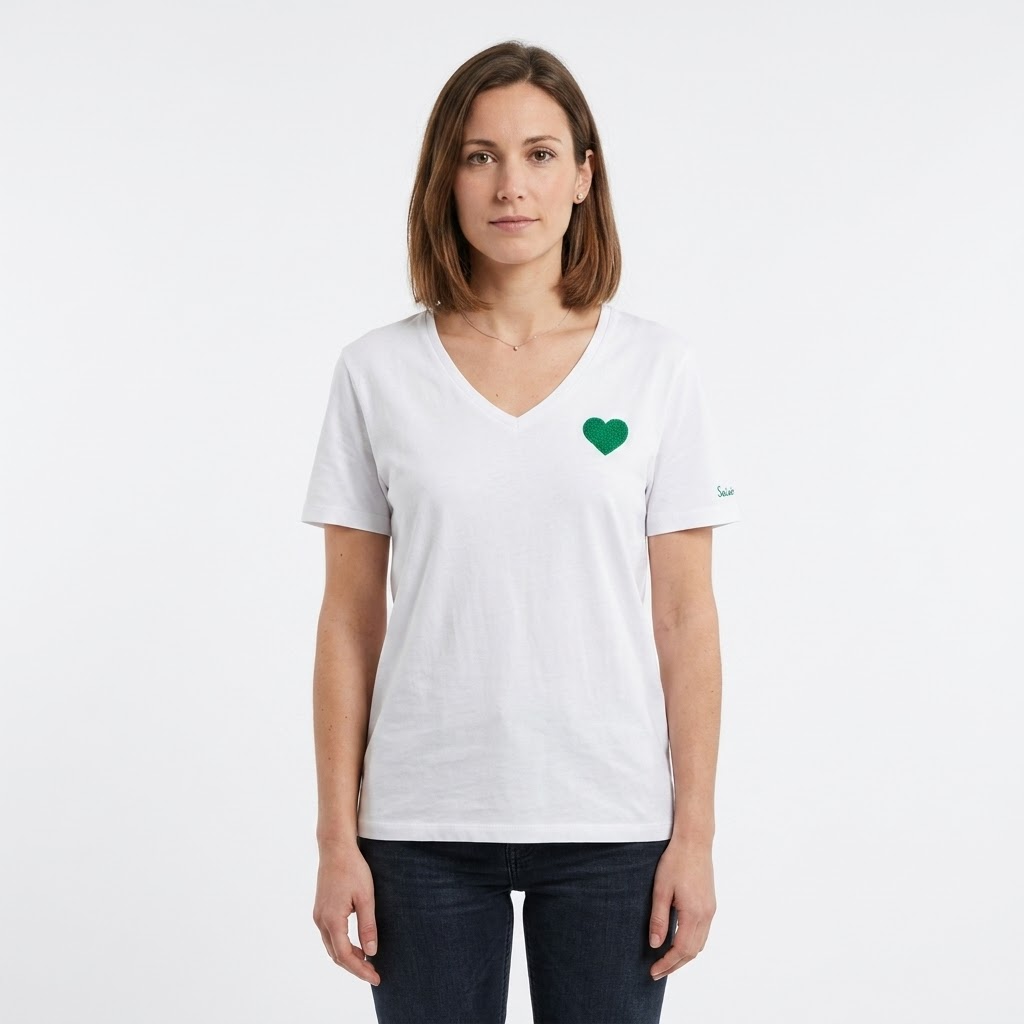 T-shirt col V coton manches courtes femme motifs marins – Sable et Mer