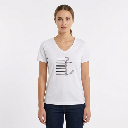 T-shirt col V coton manches courtes femme motifs marins – Sable et Mer