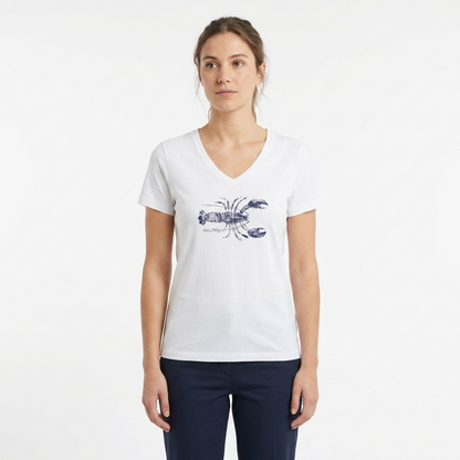 T-shirt col V coton manches courtes femme motifs marins – Sable et Mer