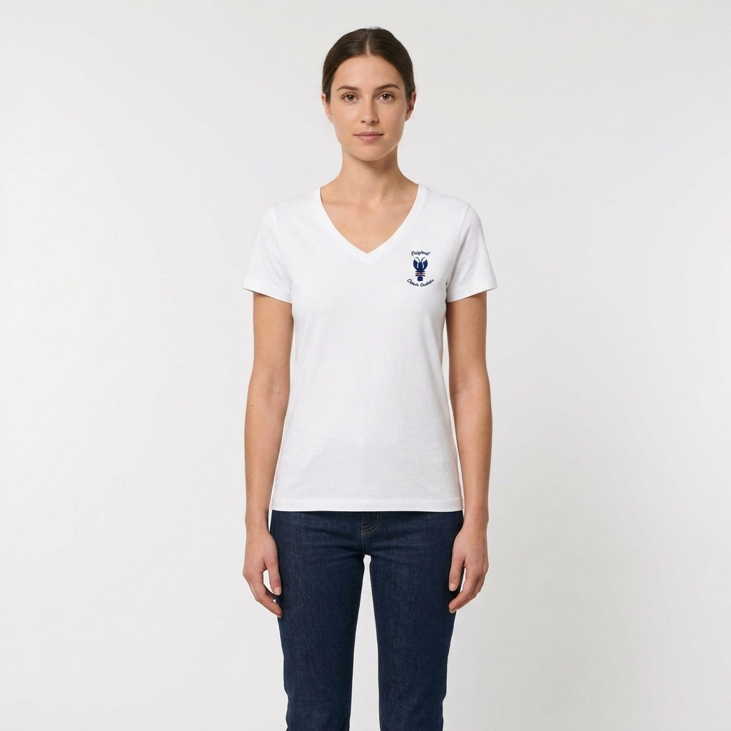T-shirt col V coton manches courtes femme motifs marins – Sable et Mer