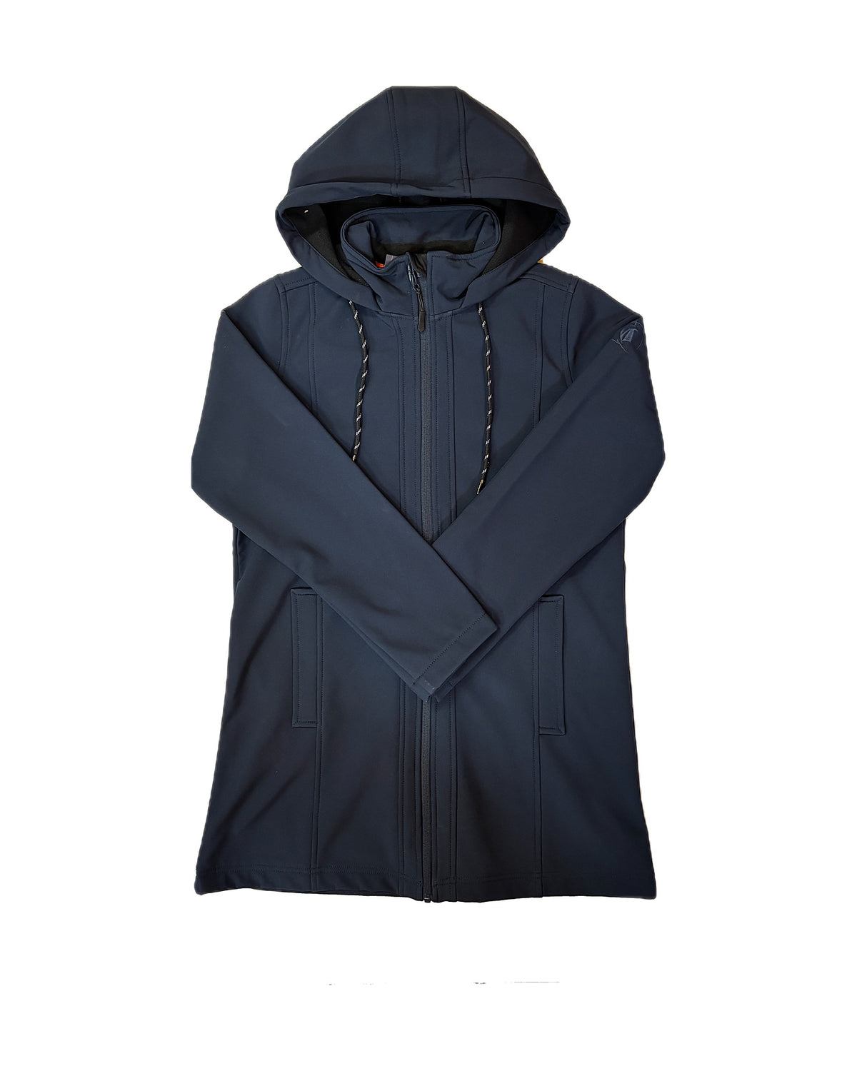 Veste softshell mi-longue Drehen marine – Bastingage, capuche à cordon et zip