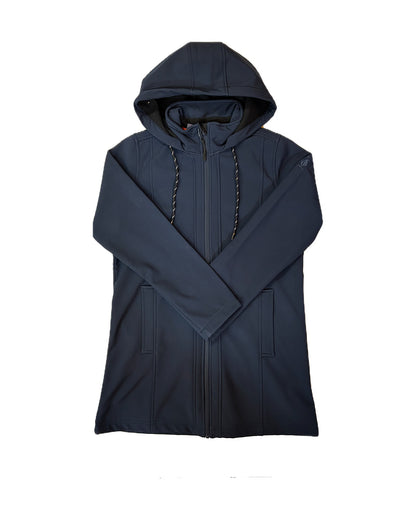 Veste softshell mi-longue Drehen marine – Bastingage, capuche à cordon et zip