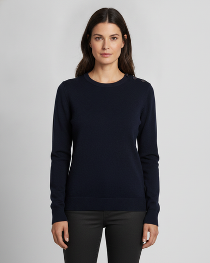 Pull marin femme Navigatrice marine uni porté