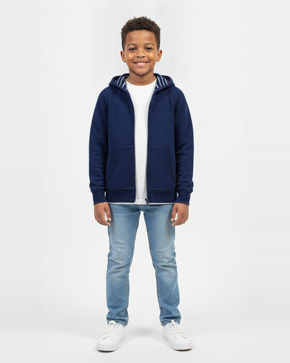 Gilet zippé à capuche enfant Barreur Rue de la Marine marine porté garçon