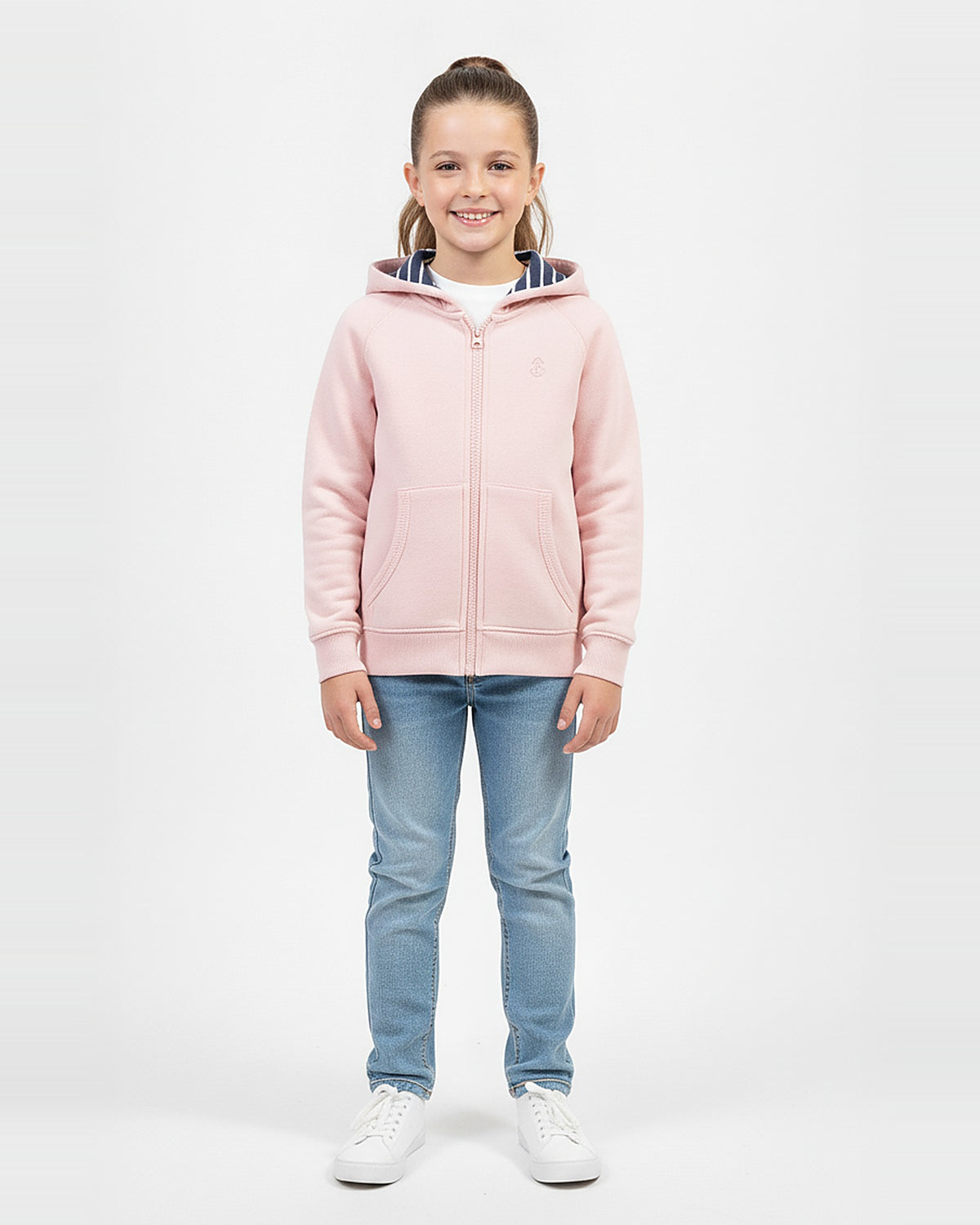 Gilet zippé à capuche enfant Barreur Rue de la Marine rose qwartz porté fille