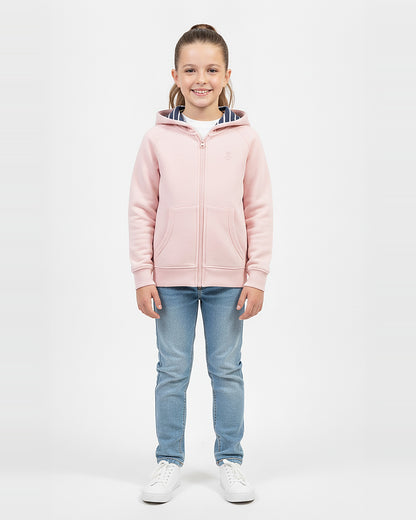 Gilet zippé à capuche enfant Barreur Rue de la Marine rose qwartz porté fille
