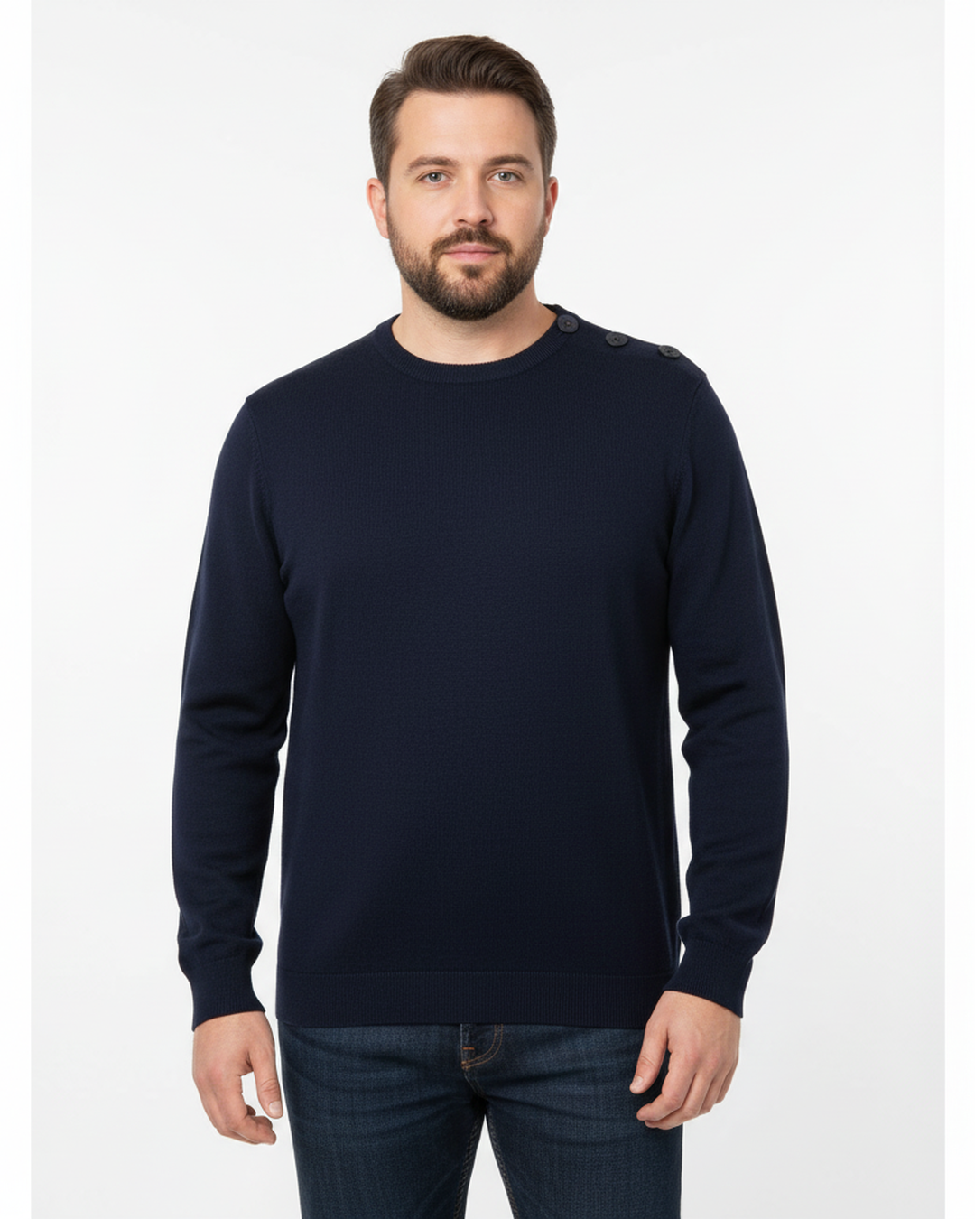 Pull marin homme Navigateur marine uni porté