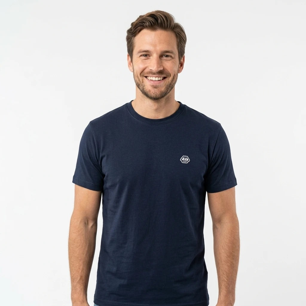 T-shirt homme manches courtes Romain Hublot marine porté
